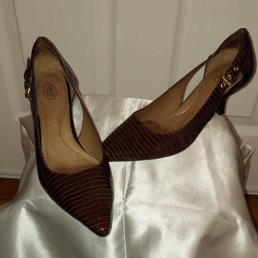 Joan & David Brown Stiletto Heels with Snakeskin Texture